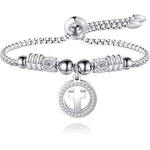 Cross Bracelet For Women Silver Cross Charm Bracelets Adjustable Stainless Steel
